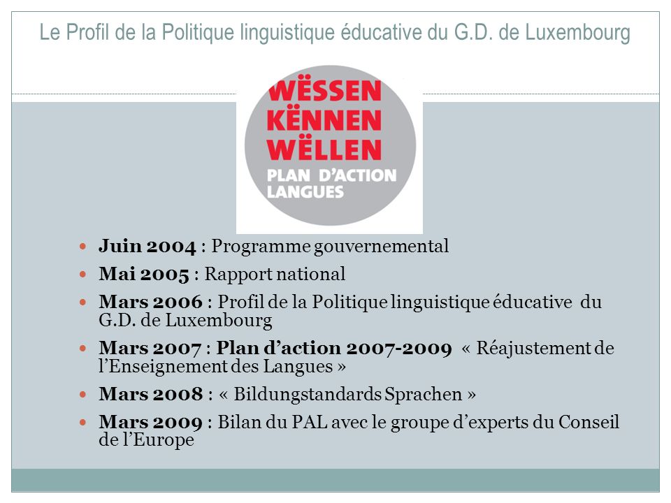 Le Profil de la Politique linguistique éducative du G.D.