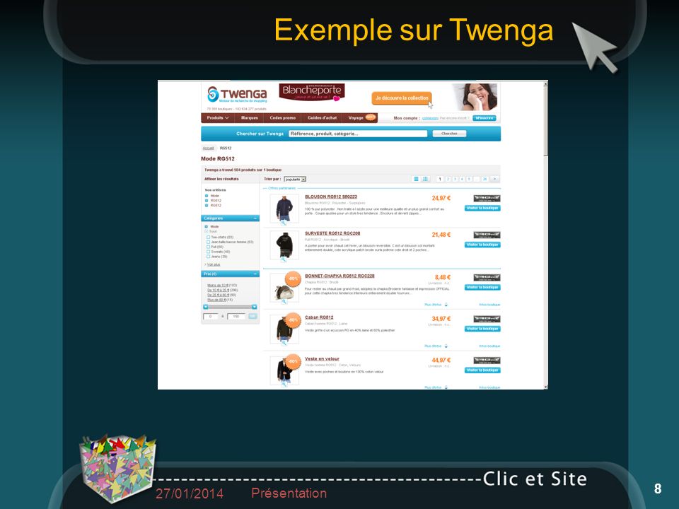 Exemple sur Twenga 27/01/2014 Présentation 8
