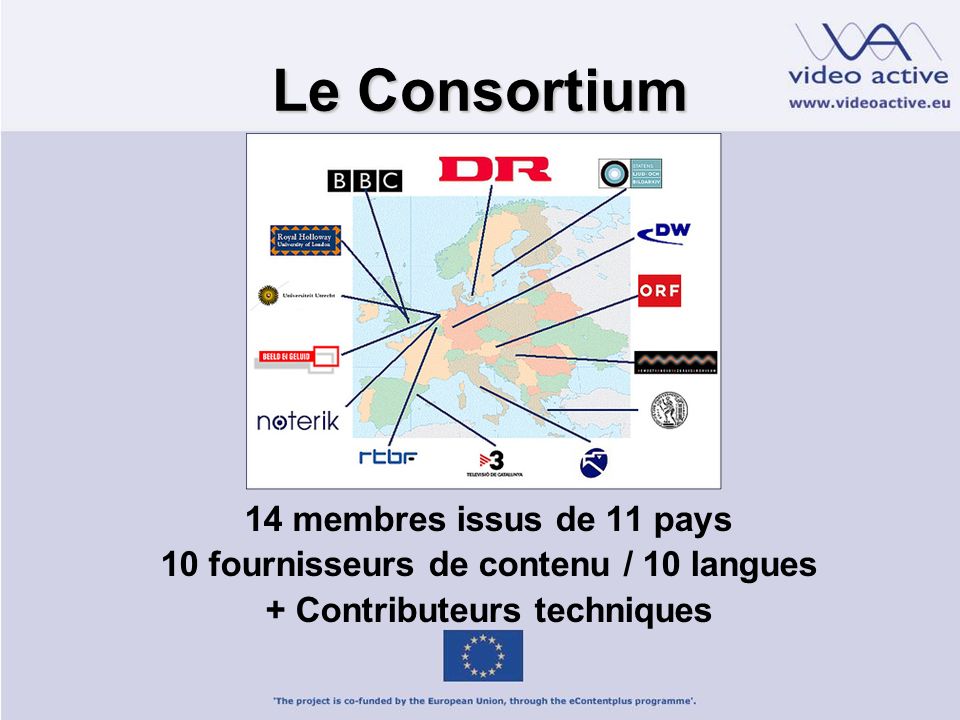 Le Consortium 14 membres issus de 11 pays 10 fournisseurs de contenu / 10 langues + Contributeurs techniques