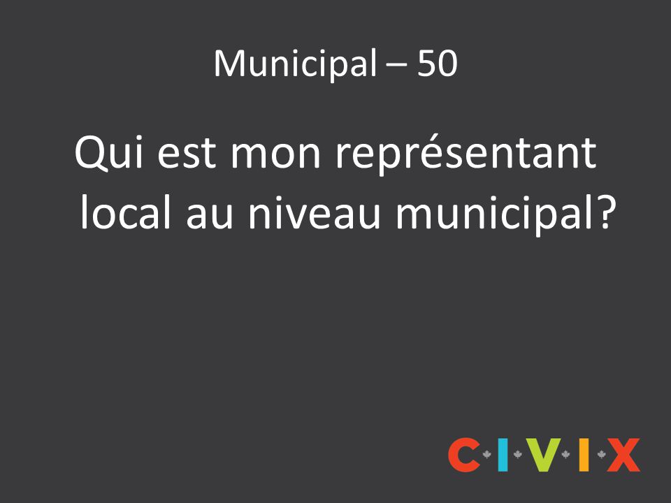 Municipal – 50 Qui est mon représentant local au niveau municipal