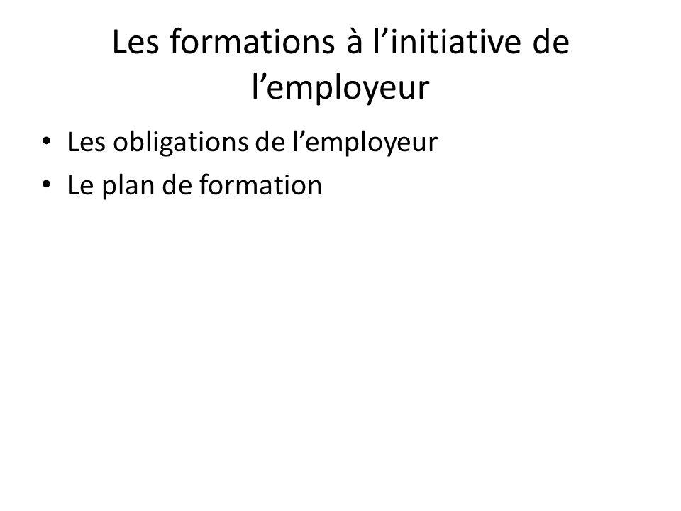 Les formations à l’initiative de l’employeur Les obligations de l’employeur Le plan de formation