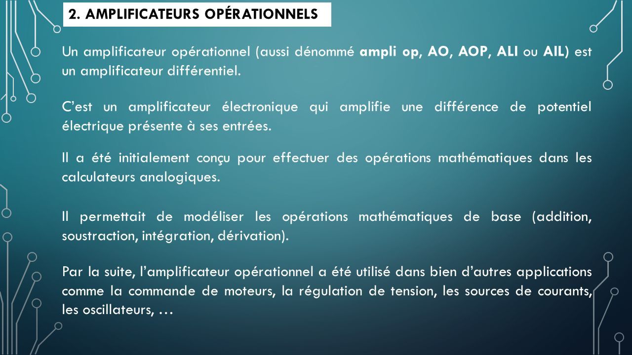 Amplificateur opérationnel - Caractéristiques, modélisation et saturation  des amplificateurs opérationnels