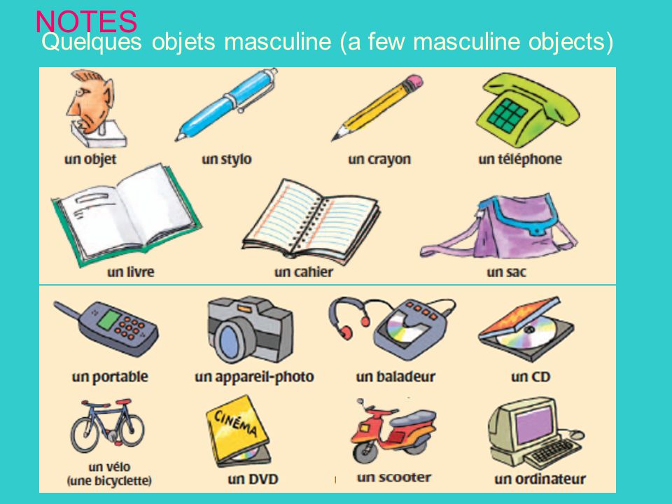 Quelques objets masculine (a few masculine objects) NOTES