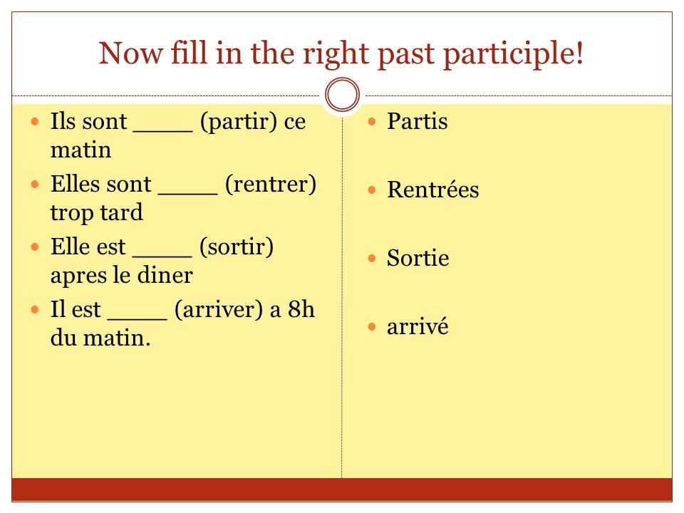 Now fill in the right past participle.