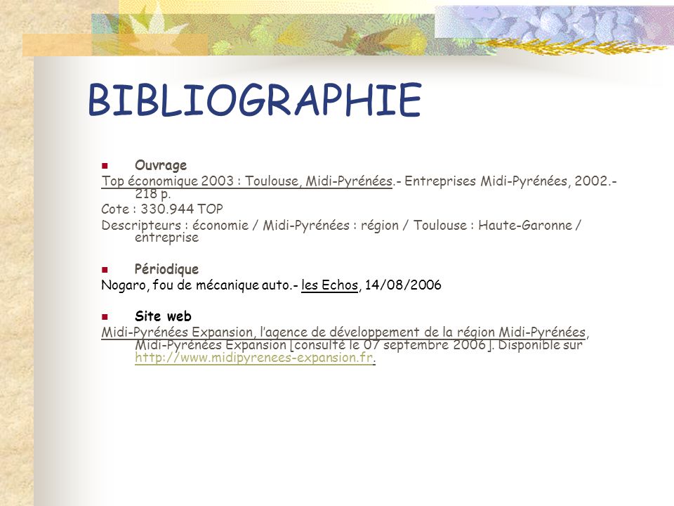BIBLIOGRAPHIE Ouvrage Top économique 2003 : Toulouse, Midi-Pyrénées.- Entreprises Midi-Pyrénées, p.