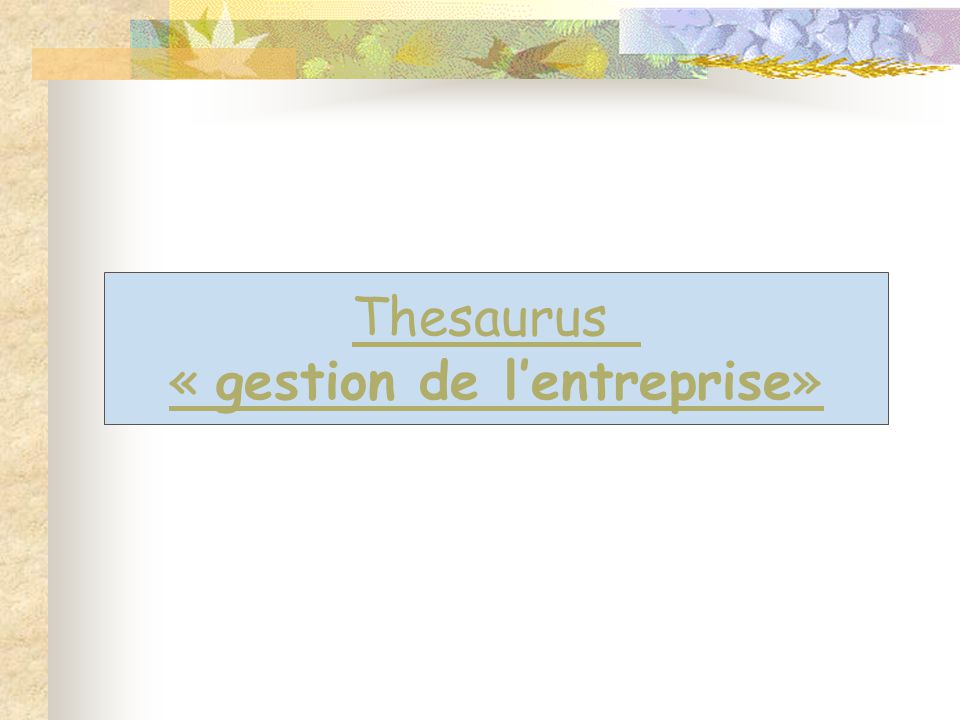 Thesaurus « gestion de l’entreprise»