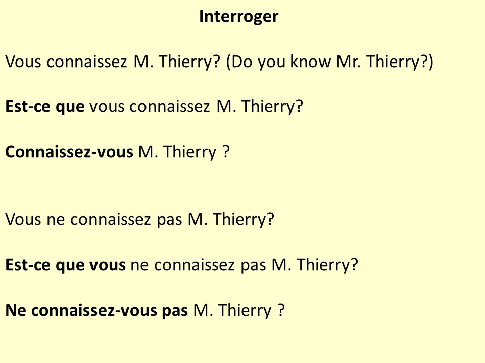 Interroger Vous connaissez M. Thierry. (Do you know Mr.