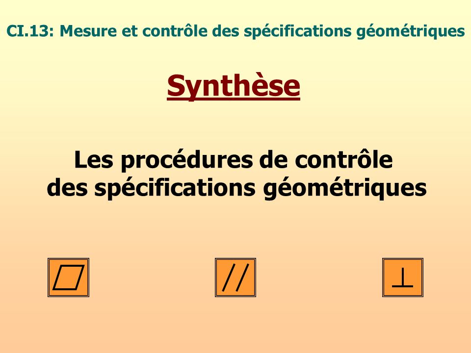 Synthèse CI.13: Mesure et contrôle des spécifications géométriques Les procédures de contrôle des spécifications géométriques