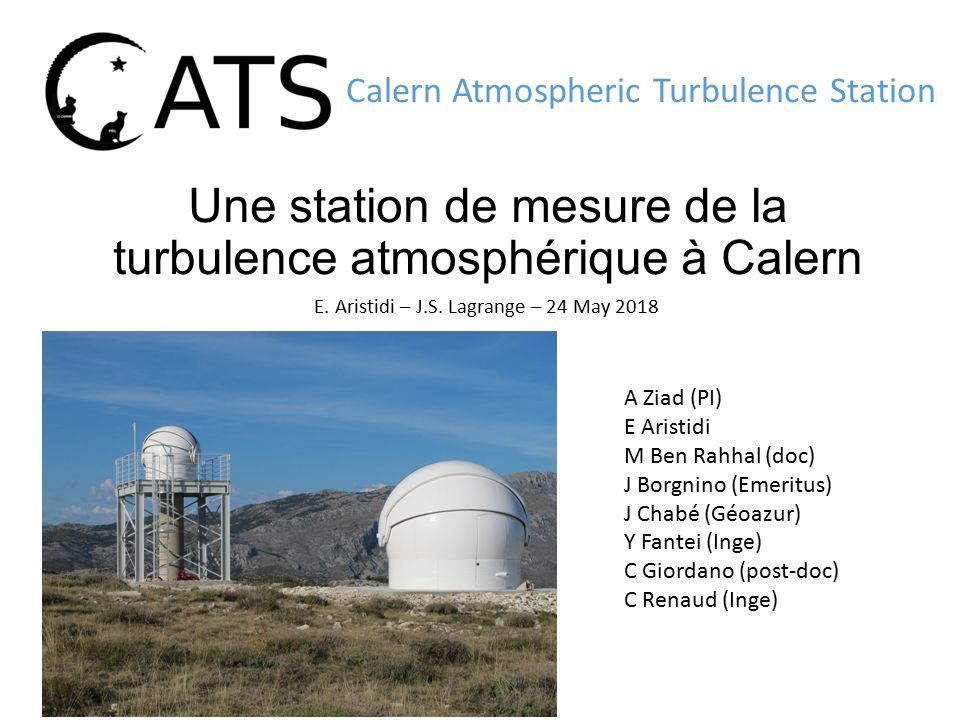 Une station de mesure de la turbulence atmosphérique à Calern Calern Atmospheric Turbulence Station E.