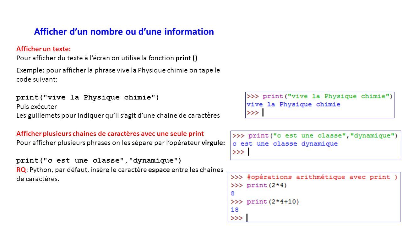 Introduction au langage Python. Afficher d un nombre ou d une