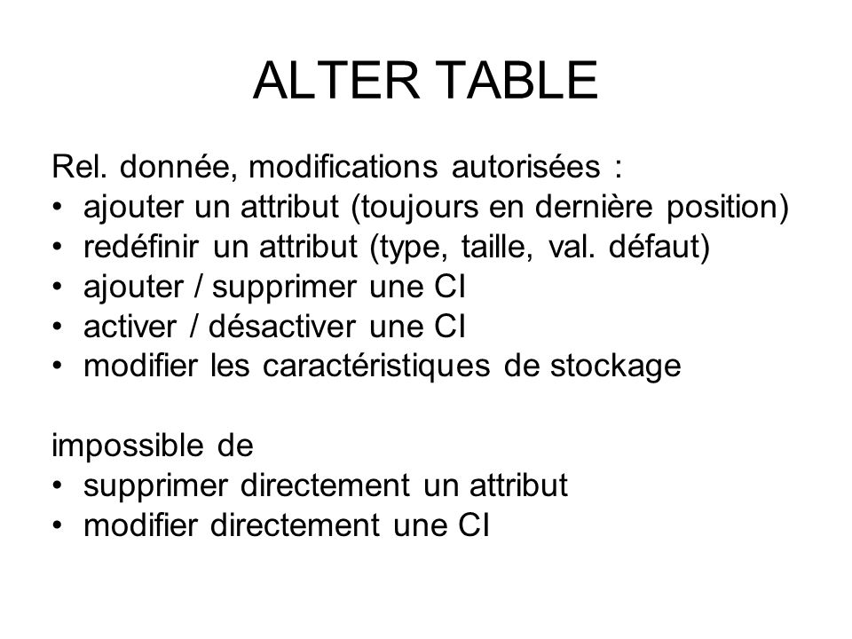 ALTER TABLE Rel.