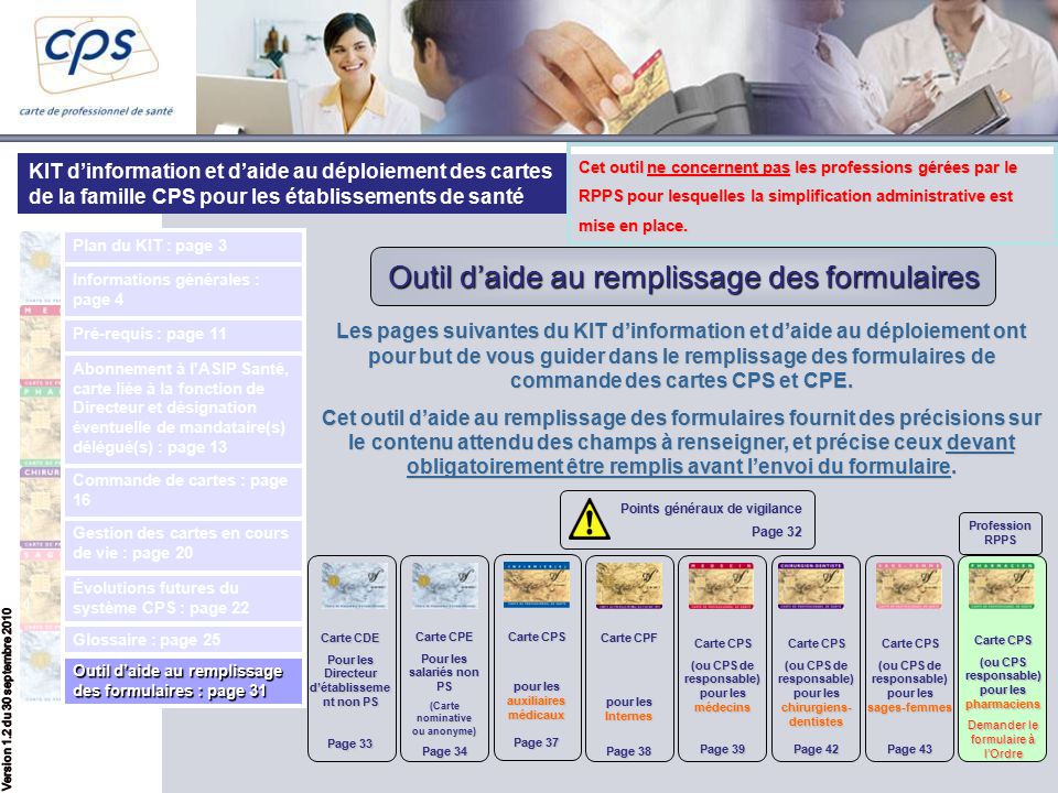 Informations professionnels de santé : Ordre de remplissage des