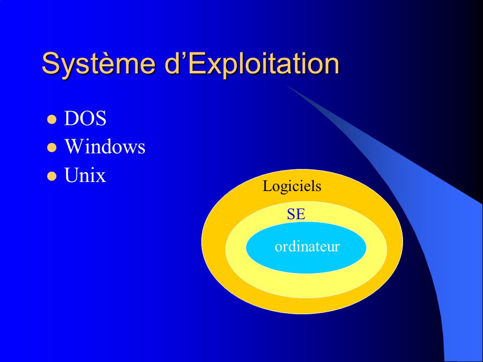 Système d’Exploitation DOS Windows Unix ordinateur SE Logiciels