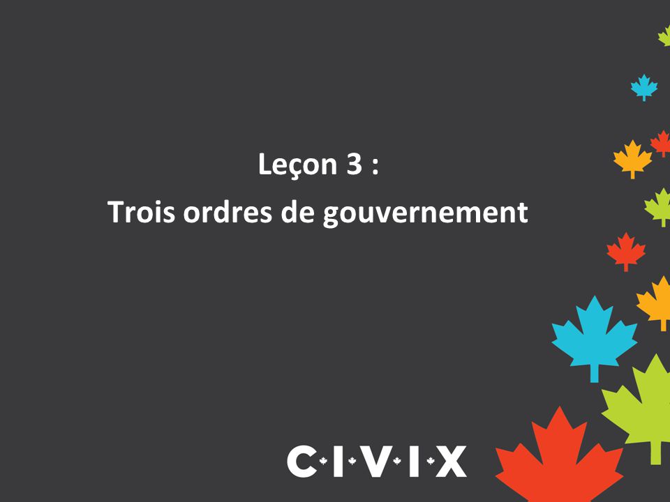 Leçon 3 : Trois ordres de gouvernement