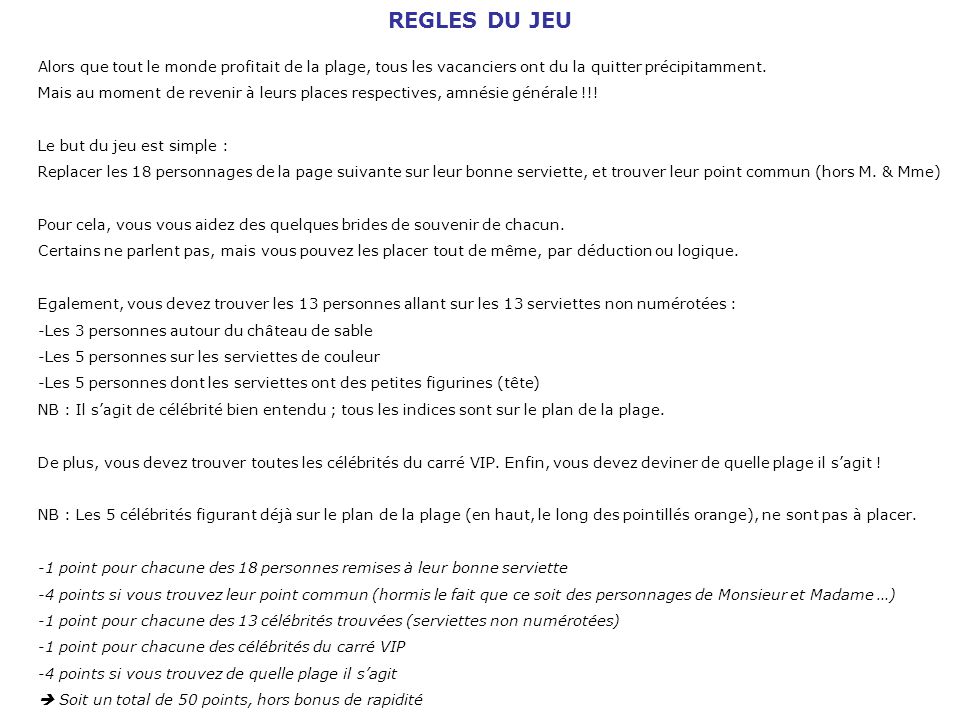 Unknow Game Edition 2 Jeu 5 Ou Est Ma Serviette 50 Points A Gagner Vos Reponses Sur Reponses Avant Le Ppt Telecharger