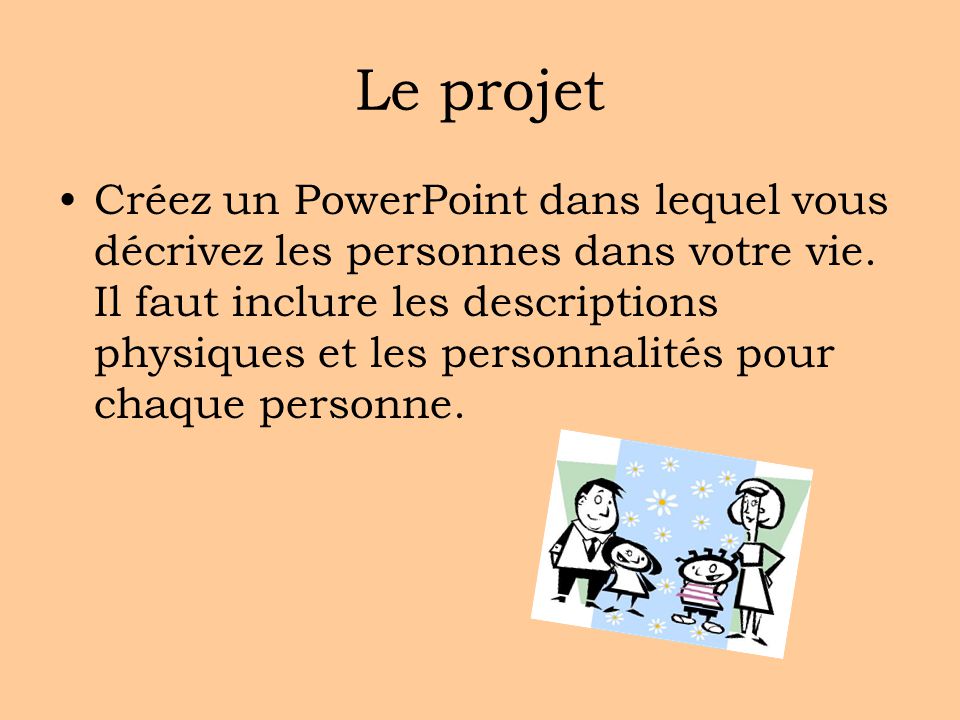 Le projet Créez un PowerPoint dans lequel vous décrivez les personnes dans votre vie.