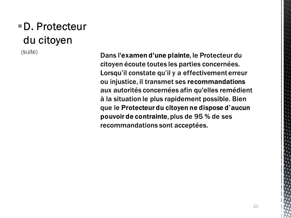 D. Protecteur du citoyen (suite) 23