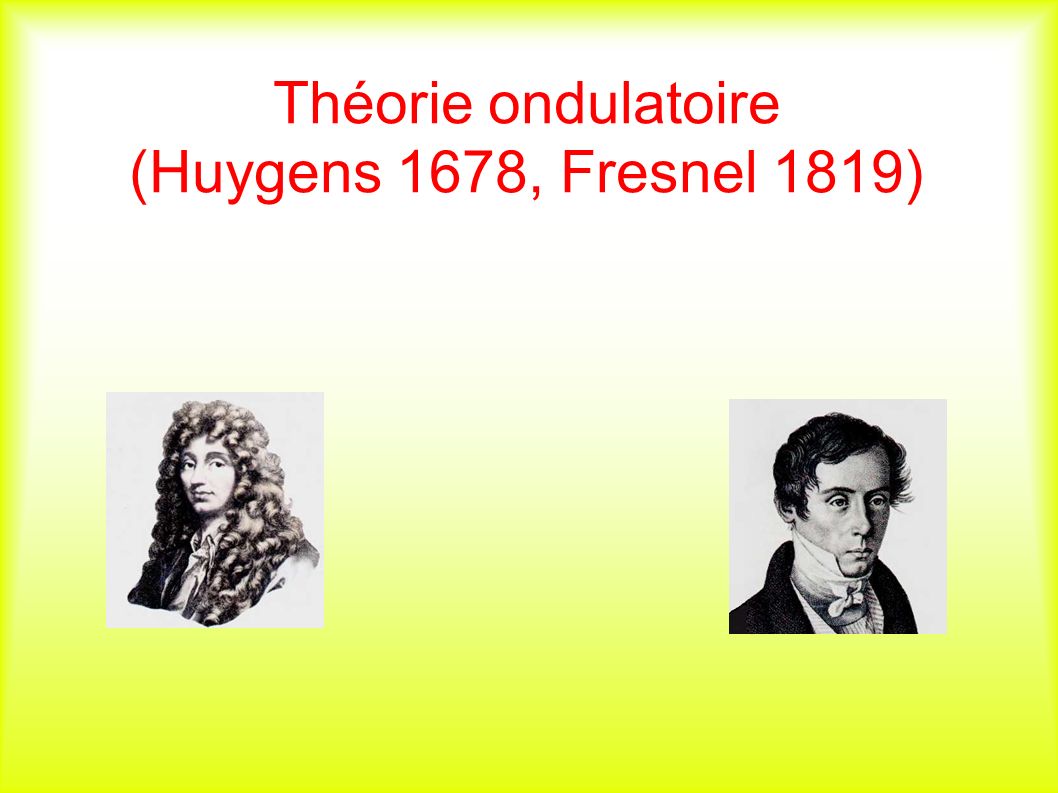 Théorie ondulatoire (Huygens 1678, Fresnel 1819)
