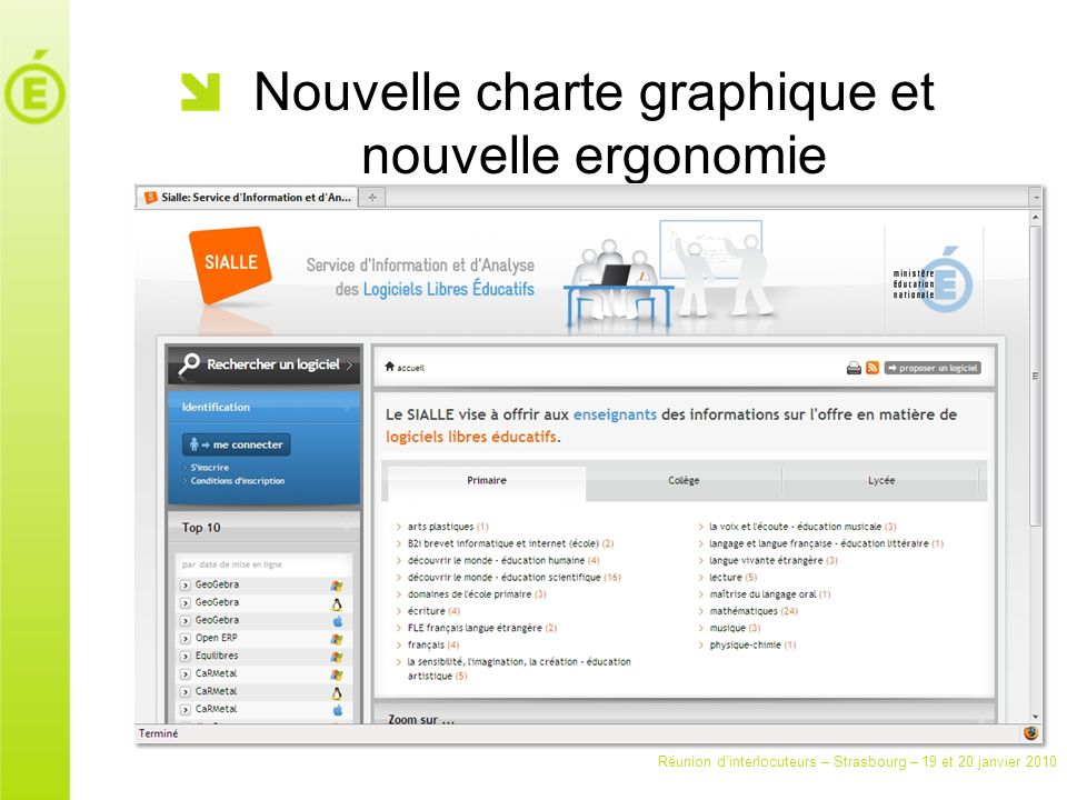 Réunion dinterlocuteurs – Strasbourg – 19 et 20 janvier 2010 Nouvelle charte graphique et nouvelle ergonomie