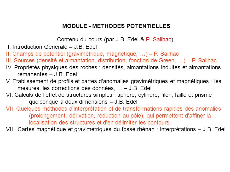 MODULE - METHODES POTENTIELLES I. Introduction Générale – J.B.