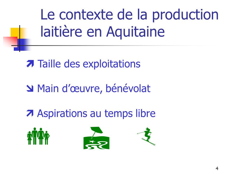 4 Le contexte de la production laitière en Aquitaine Taille des exploitations Main dœuvre, bénévolat Aspirations au temps libre