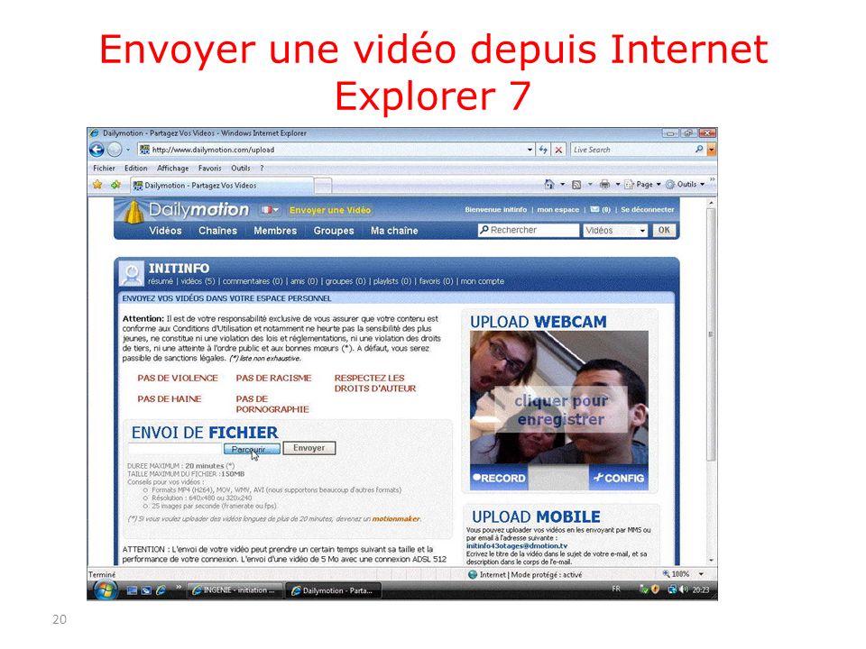 Envoyer une vidéo depuis Internet Explorer 7 20