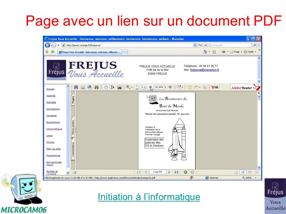 Page avec un lien sur un document PDF Initiation à linformatique