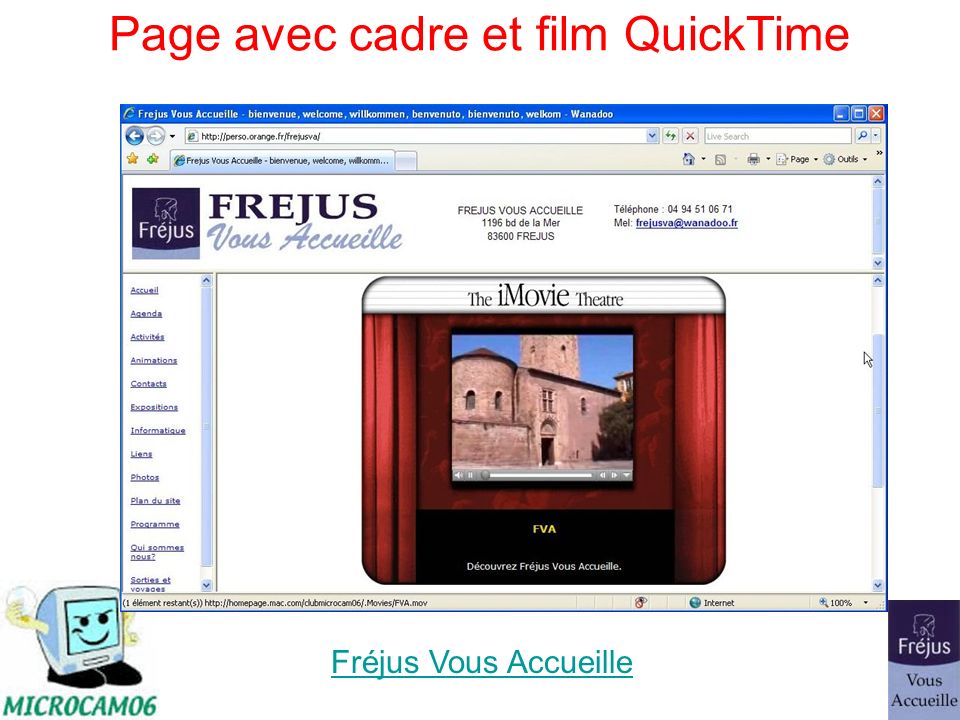 Page avec cadre et film QuickTime Fréjus Vous Accueille