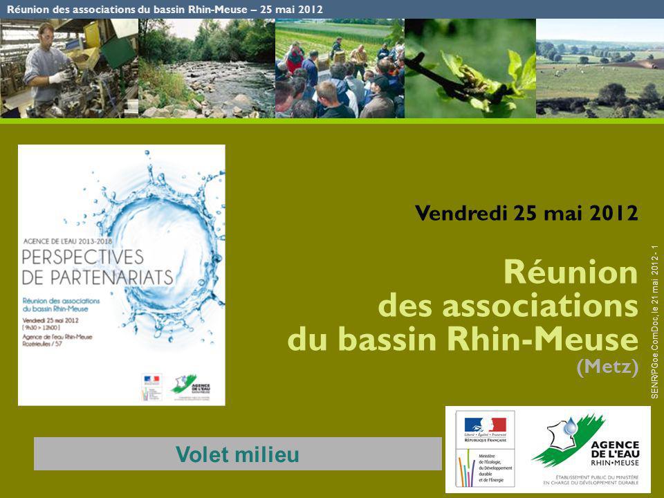 Réunion des associations du bassin Rhin-Meuse – 25 mai 2012 SENR/PGoe.ComDoc, le 21 mai Vendredi 25 mai 2012 Réunion des associations du bassin Rhin-Meuse (Metz) Volet milieu