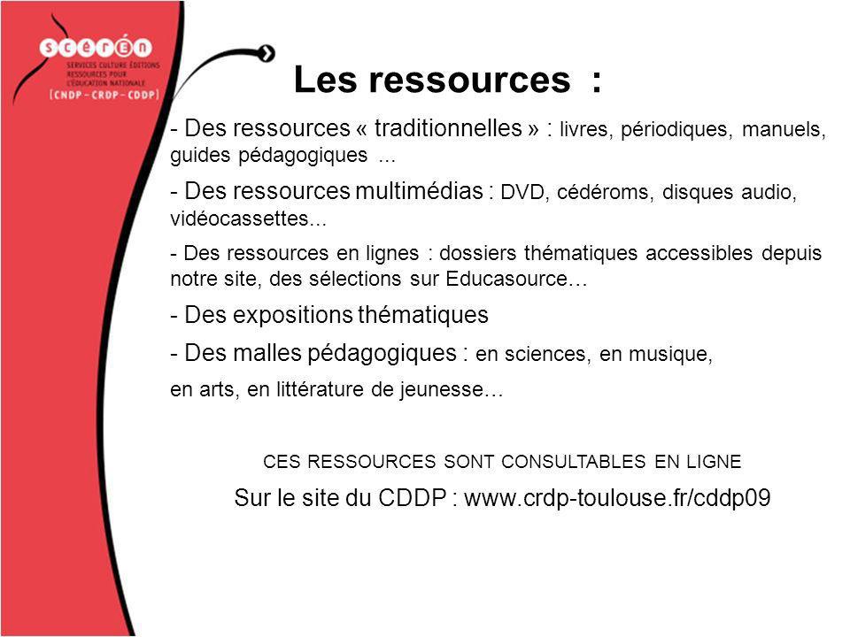 Les ressources : - Des ressources « traditionnelles » : livres, périodiques, manuels, guides pédagogiques...