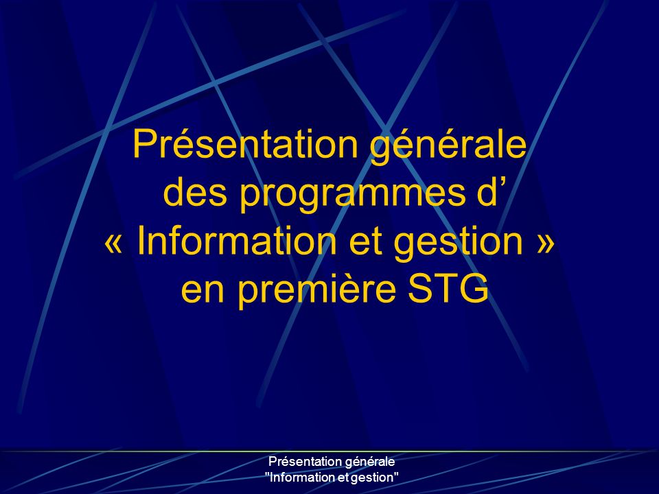 Présentation générale Information et gestion Présentation générale des programmes d « Information et gestion » en première STG