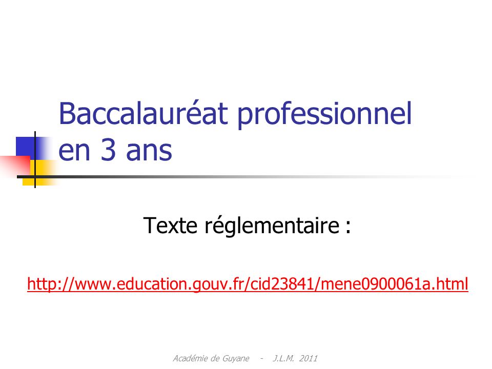 Baccalauréat professionnel en 3 ans Texte réglementaire :   Académie de Guyane - J.L.M.