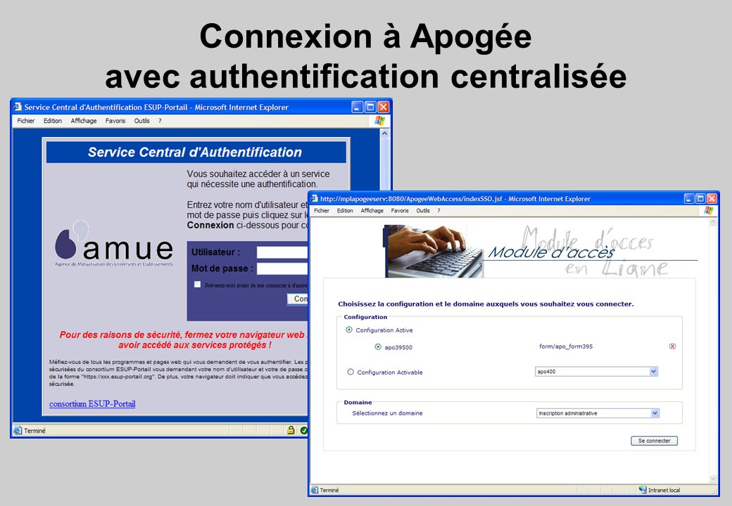 Connexion à Apogée avec authentification centralisée