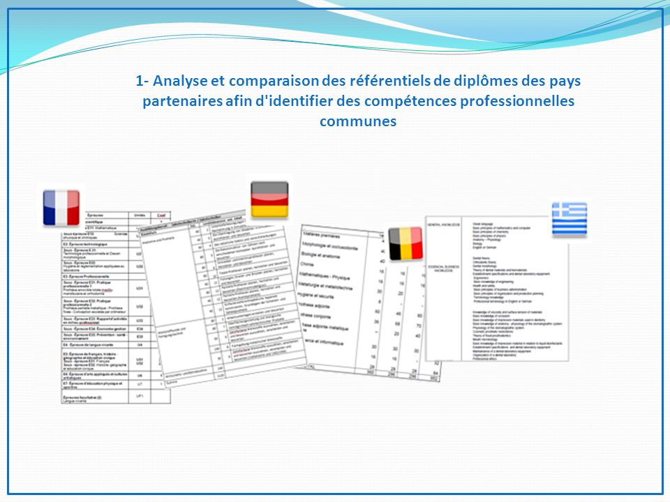 1- Analyse et comparaison des référentiels de diplômes des pays partenaires afin d identifier des compétences professionnelles communes