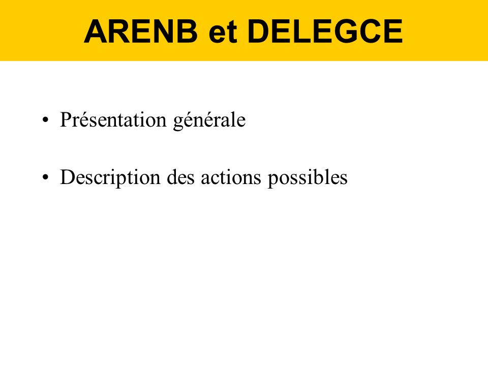 ARENB et DELEGCE Présentation générale Description des actions possibles