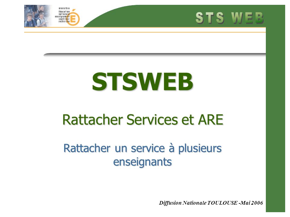 Diffusion Nationale TOULOUSE -Mai 2006 STSWEB Rattacher Services et ARE Rattacher un service à plusieurs enseignants