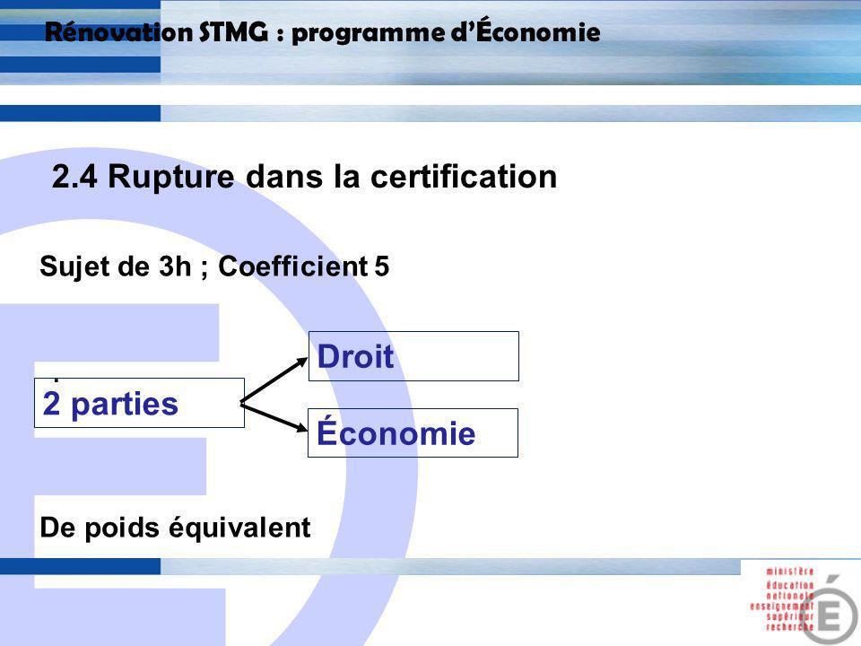 E 20 Rénovation STMG : programme dÉconomie 2.4 Rupture dans la certification.