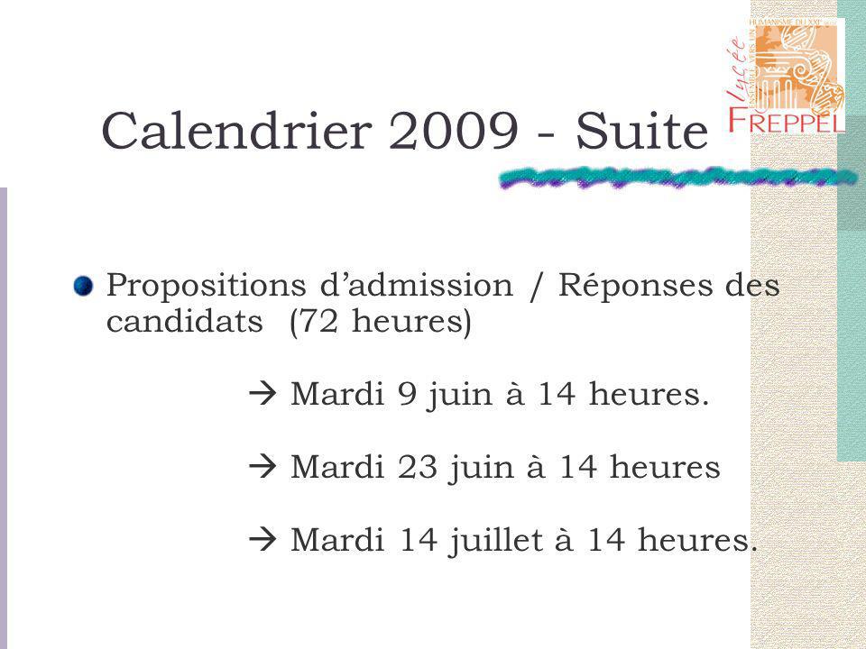 Calendrier Suite Propositions dadmission / Réponses des candidats (72 heures) Mardi 9 juin à 14 heures.