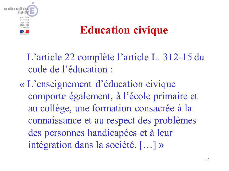 12 Education civique Larticle 22 complète larticle L.