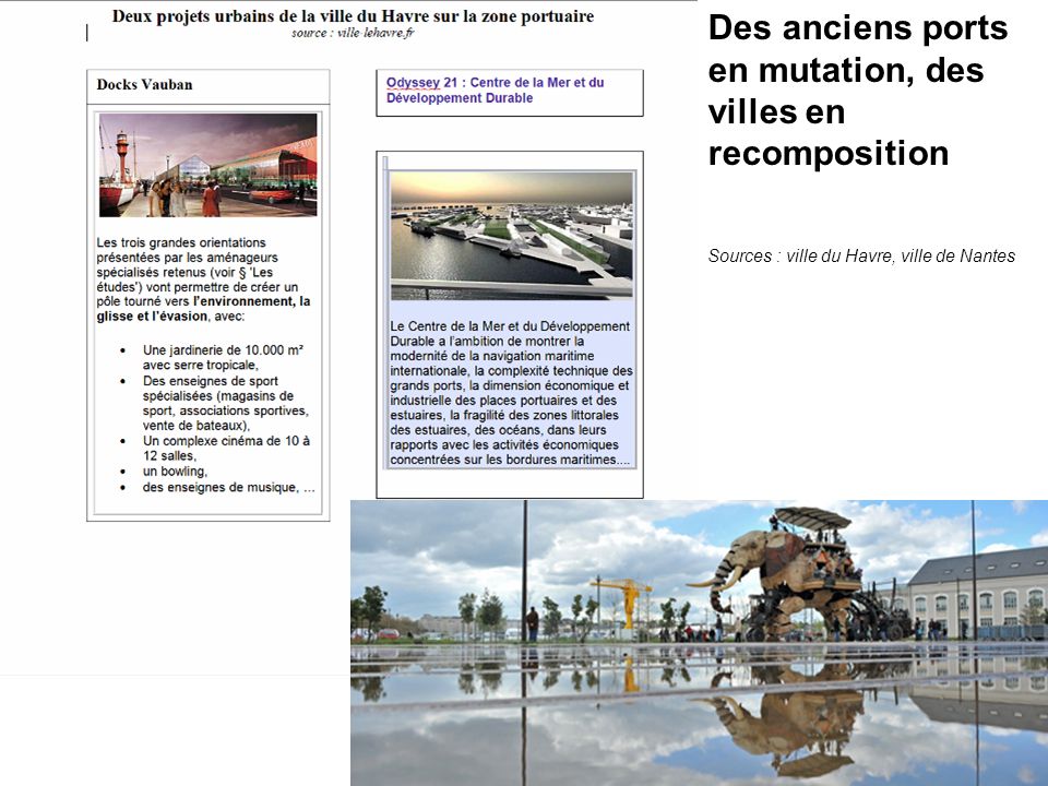 Des anciens ports en mutation, des villes en recomposition Sources : ville du Havre, ville de Nantes