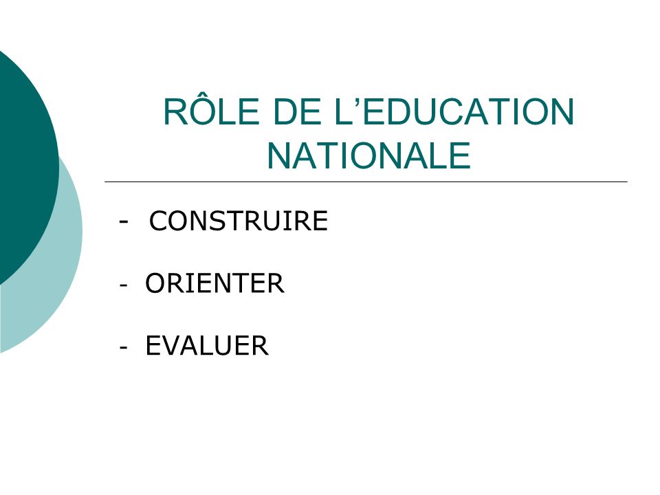 RÔLE DE LEDUCATION NATIONALE - CONSTRUIRE - ORIENTER - EVALUER