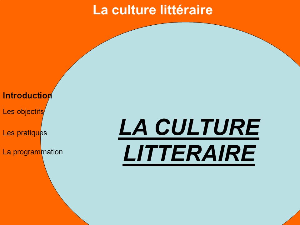 La culture littéraire Les objectifs Les pratiques La programmation Introduction LA CULTURE LITTERAIRE
