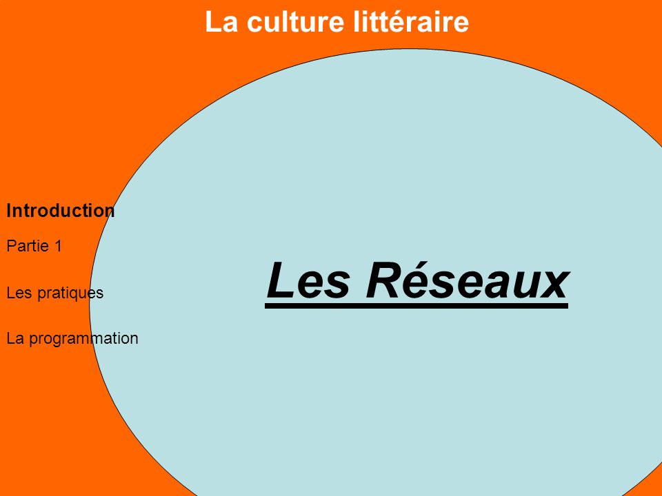La culture littéraire Partie 1 Les pratiques La programmation Introduction Les Réseaux