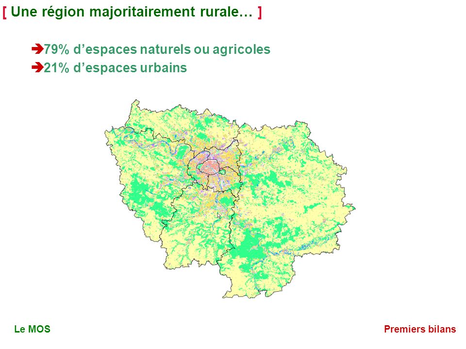 [ Une région majoritairement rurale… ] 79% despaces naturels ou agricoles 21% despaces urbains Le MOSPremiers bilans