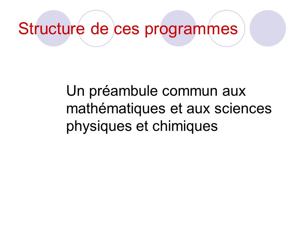 Structure de ces programmes Un préambule commun aux mathématiques et aux sciences physiques et chimiques