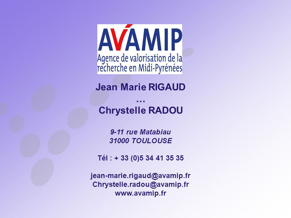 Jean Marie RIGAUD … Chrystelle RADOU 9-11 rue Matabiau TOULOUSE Tél : + 33 (0)