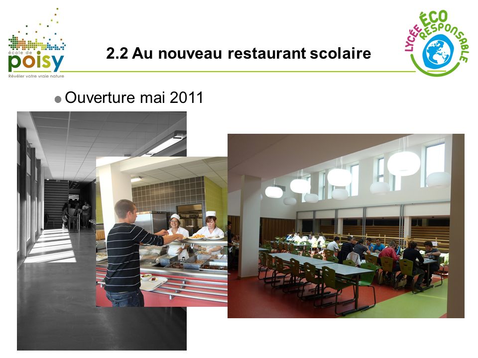 2.2 Au nouveau restaurant scolaire Ouverture mai 2011