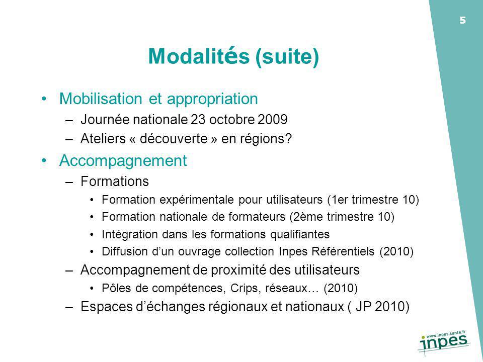 5 Modalit é s (suite) Mobilisation et appropriation –Journée nationale 23 octobre 2009 –Ateliers « découverte » en régions.