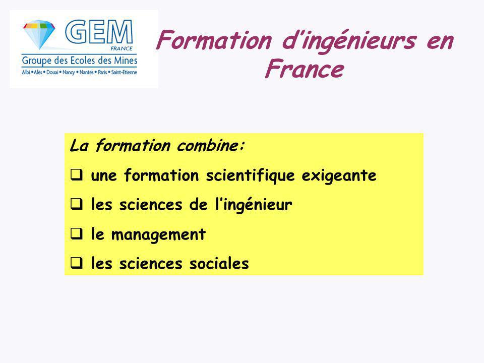Formation dingénieurs en France La formation combine: une formation scientifique exigeante les sciences de lingénieur le management les sciences sociales