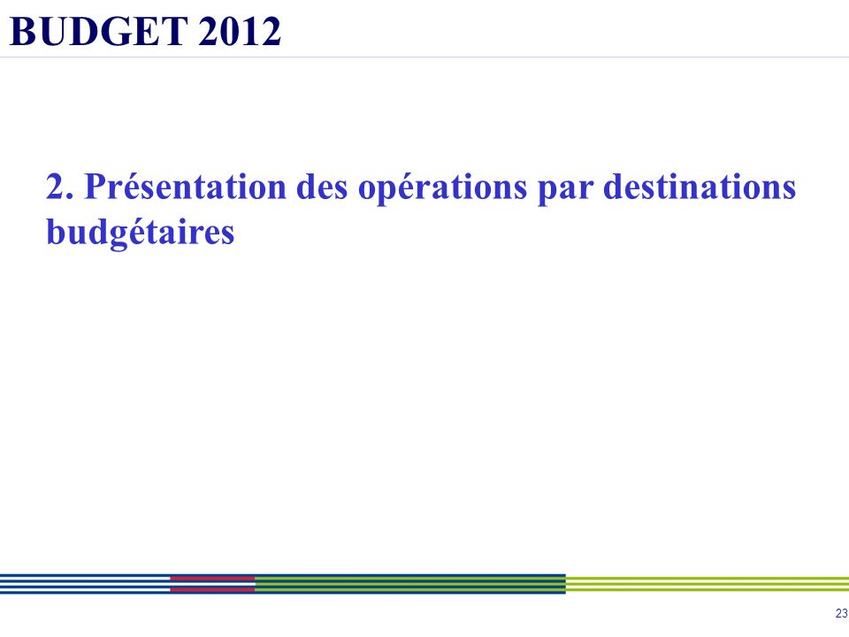 23 BUDGET Présentation des opérations par destinations budgétaires